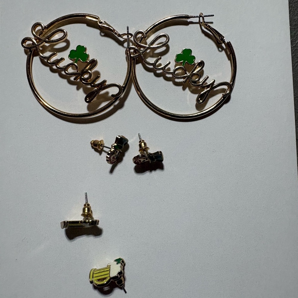 St. Patrick’s Day earring lot beer lucky leprechaun earrings green